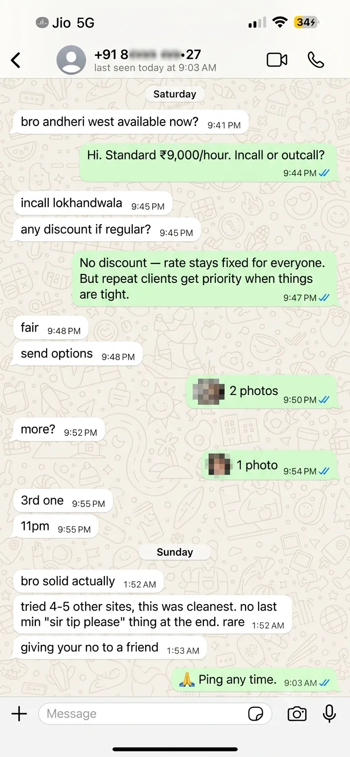 WhatsApp review from Rahul — comparison to other Mumbai sites, Andheri West, March 2026